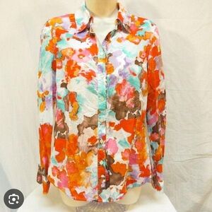 Vintage Coldwater Creek Colorful Floral Button-Up Shirt Petite XL